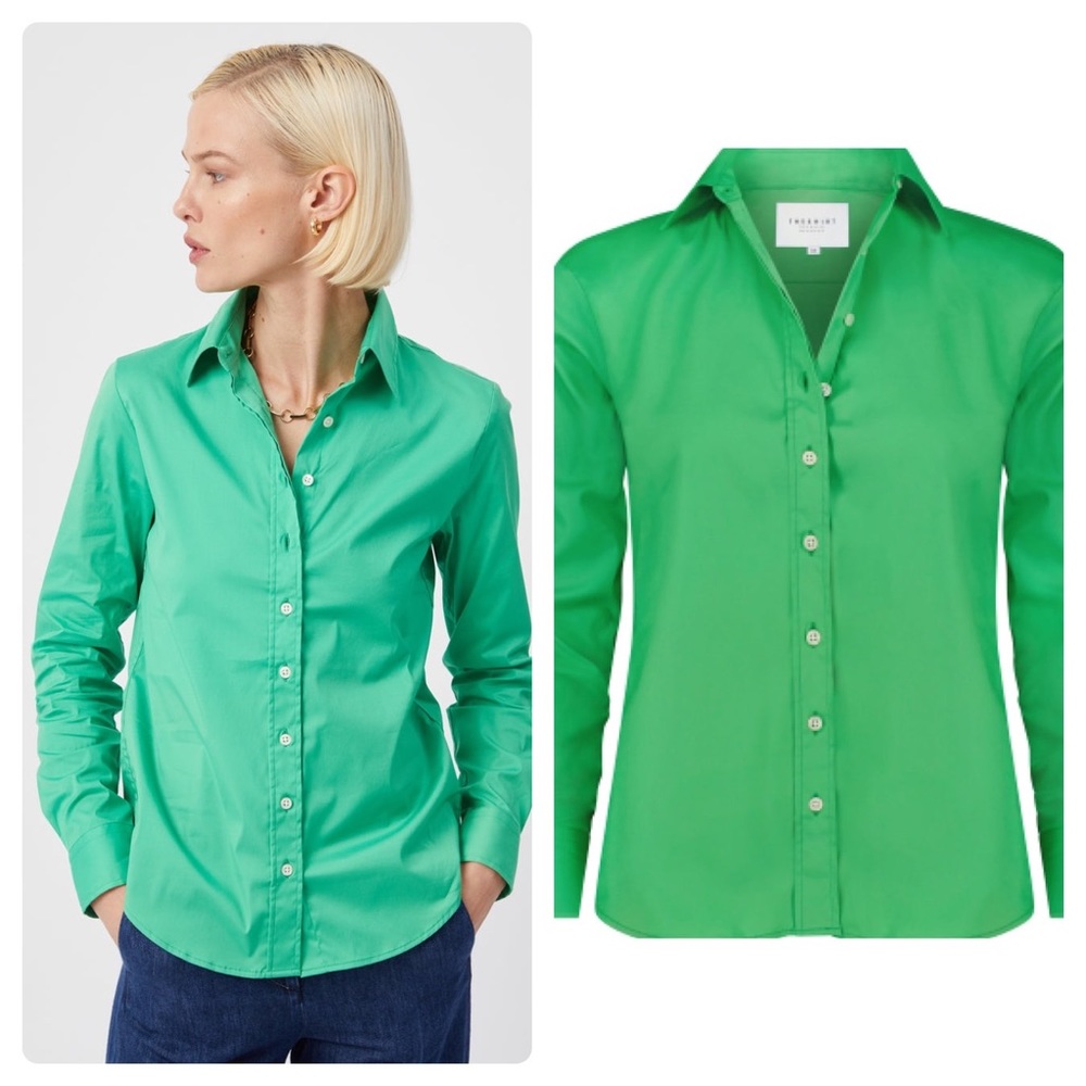 The Shirt Rochelle Behrens The Icon Button Up Cotton Shirt Kelly Green Sz Small